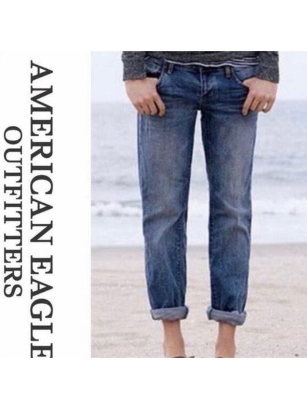 American Eagle Boy Jean Cropped Straight Dark Wash Jeans Women’s 6